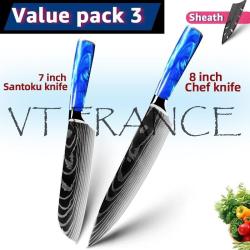 Couteau Japonais Pro Santoku Style Damas-PACK 3.