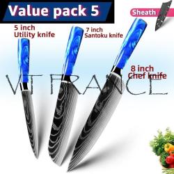 Couteau Japonais Pro Santoku Style Damas-PACK 5.