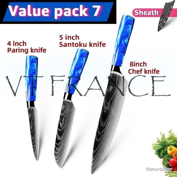 Couteau Japonais Pro Santoku Style Damas-PACK 7.
