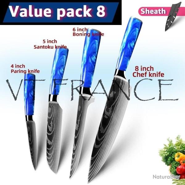 Couteau Japonais Pro Santoku Style Damas-PACK 8.