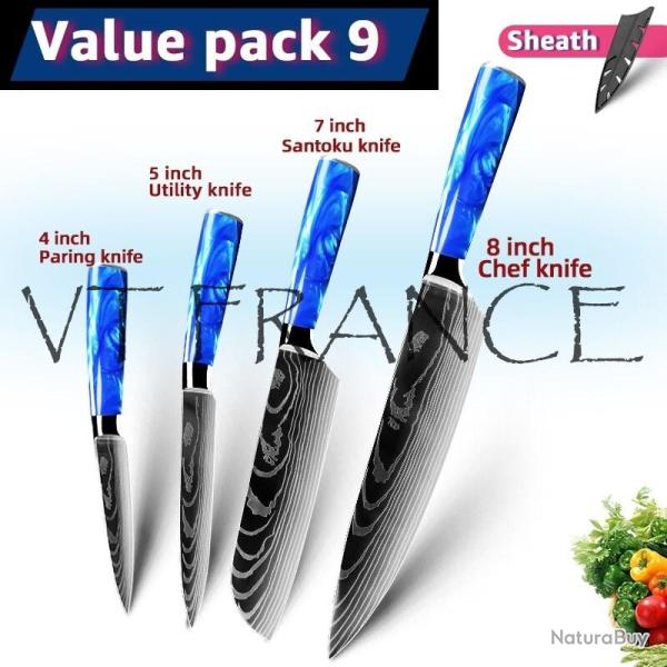 Couteau Japonais Pro Santoku Style Damas-PACK 9.
