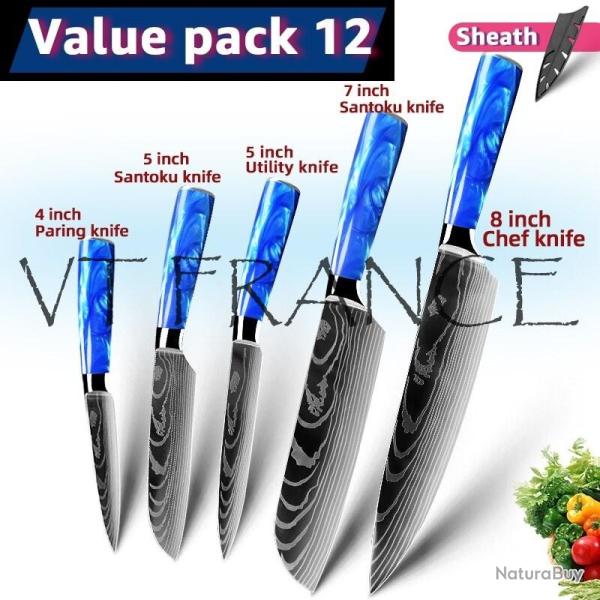 Couteau Japonais Pro Santoku Style Damas-PACK 12.