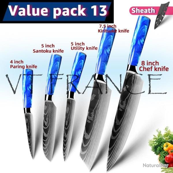 Couteau Japonais Pro Santoku Style Damas-PACK 13.