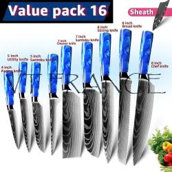 Couteau Japonais Pro Santoku Style Damas-PACK 16.
