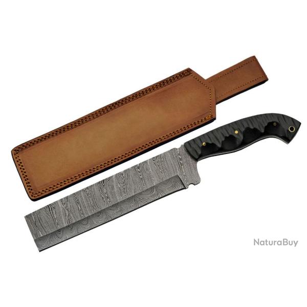 Couteau Couperet Damas Cleaver Lame 256 Couches Manche Micarta Etui Cuir DM1332