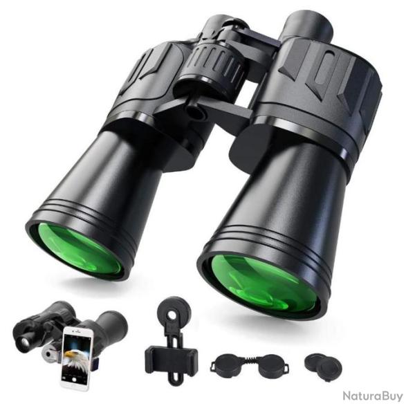 Jumelles10X50 Adultes Enfants Compact et Puissant avec Support de T�l�phone Observation Chasse Peche