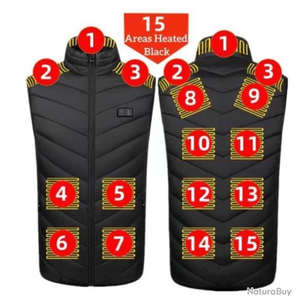 Gilet chauffant noir 15 Zones Chauffantes  USB.....avec sa BATTERIE..
