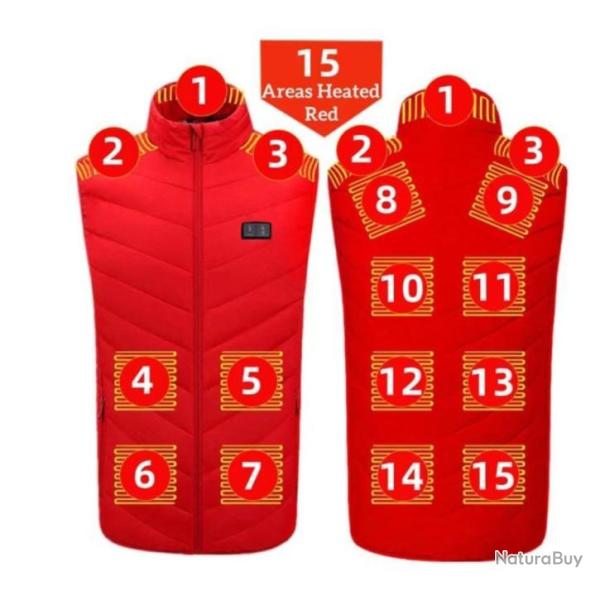 Gilet chauffant rouge 15 Zones Chauffantes  USB.....avec sa BATTERIE..LIVRAISON 8 JOURS