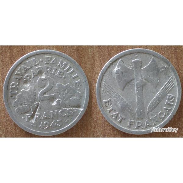 France 2 Francs 1943 Francisque Abim� Piece Aluminium Francs