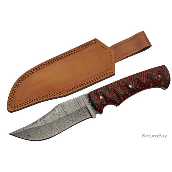 Couteau De Chasse Damas Magma Hunter Micarta Lame Acier Damas 256 Couches Etui Cuir DM1326