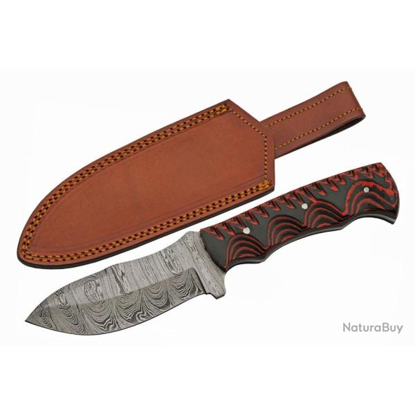 Couteau De Chasse Damas Magma Hunter Micarta Lame Acier Damas 256 Couches Etui Cuir DM1330