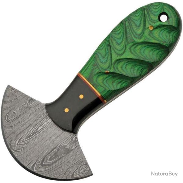 Couteau D'Esquimau Ulu Cutter Green Manche Bois & Corne Lame 256 Couches Etui Cuir DM1298GN