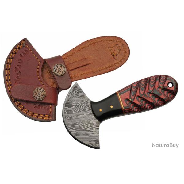 Couteau D'Esquimau Ulu Cutter Red Manche Bois & Corne Lame 256 Couches Etui Cuir DM1298RD