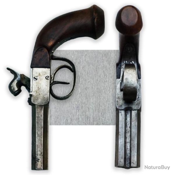RARISSIME & TRES BEAU PISTOLET DOUBLE CANON A PERCUSSION P�RIODE NAPOLEON III, XIX, ORIGINAL