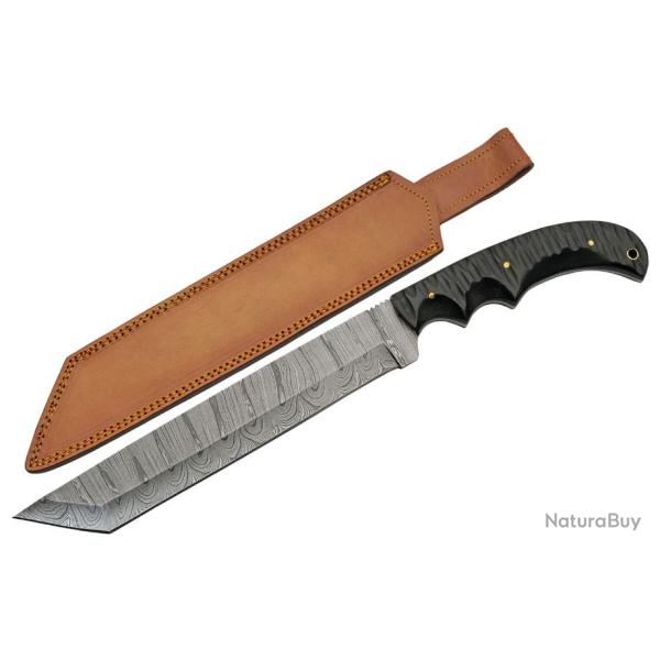 Couteau Machette Damas Great Slate Lame 256 Couches Manche Micarta Etui Cuir DM1323