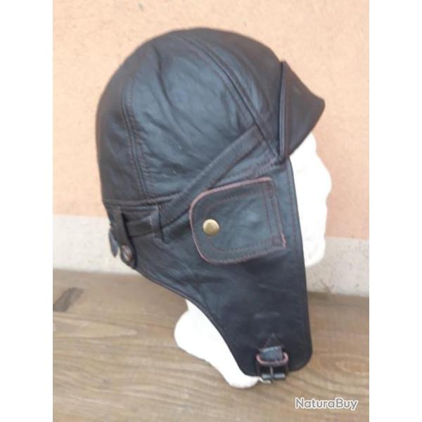 CASQUE EN CUIR MARRON  DE PILOTE