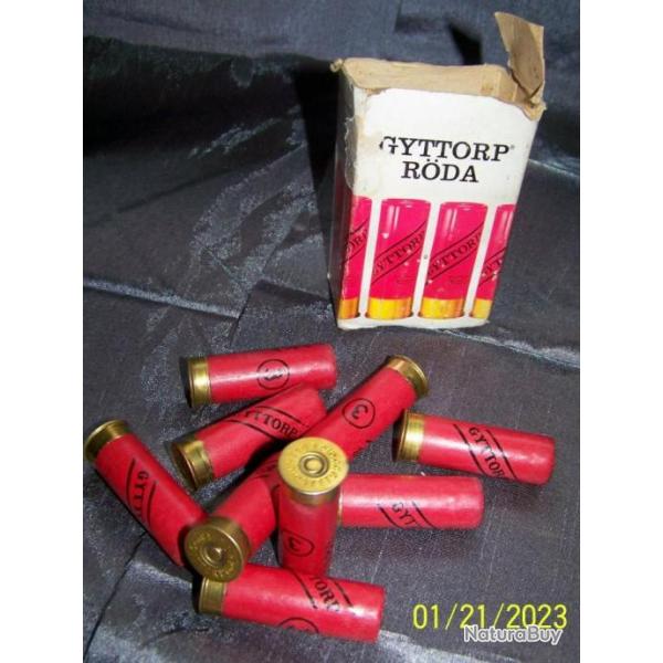 10 CARTOUCHES SUDOISES C.16 "GYTTORP RODA" - DOUILLE CARTON- 67 MM PLOMBS N 3  BOITE ABIMEE.......