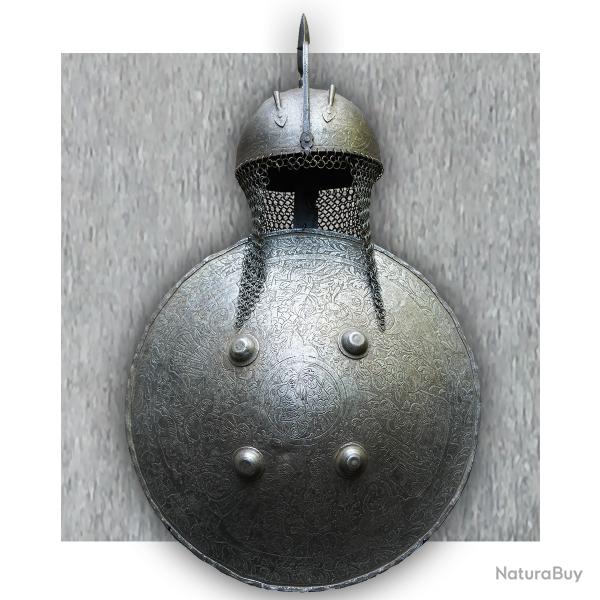 RARISSIME ENSEMBLE : Casque + Bouclier INDO-PERSAN OU OTTOMAN 1890-90
