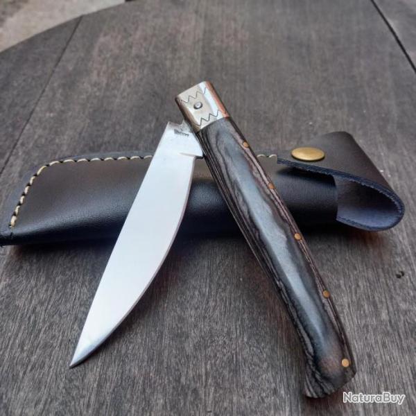 Tr�s Grand Couteau Italien Manche en Bois �tui en cuir