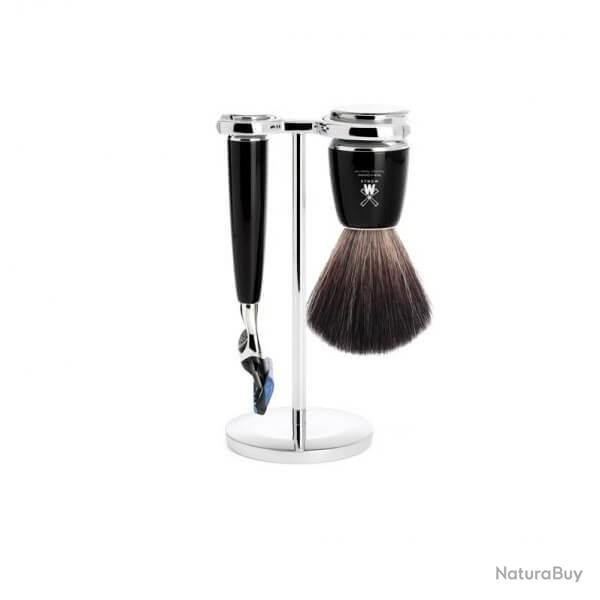 Set de rasage 3 pices Mhle Rytmo noir fusion, blaireau synth. noir