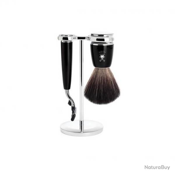 Set de rasage 3 pices Mhle Rytmo noir Mach3, blaireau synth. noir