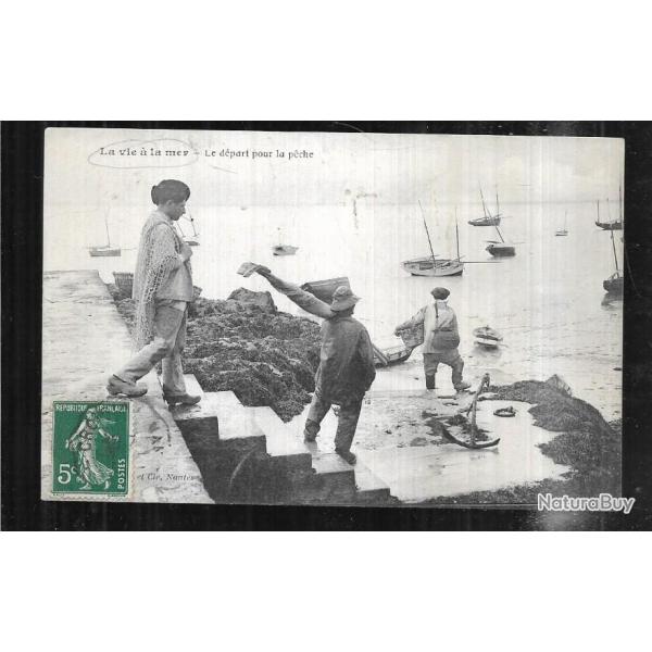 la vie � la mer le d�part pour la p�che cpa , peche � pieds