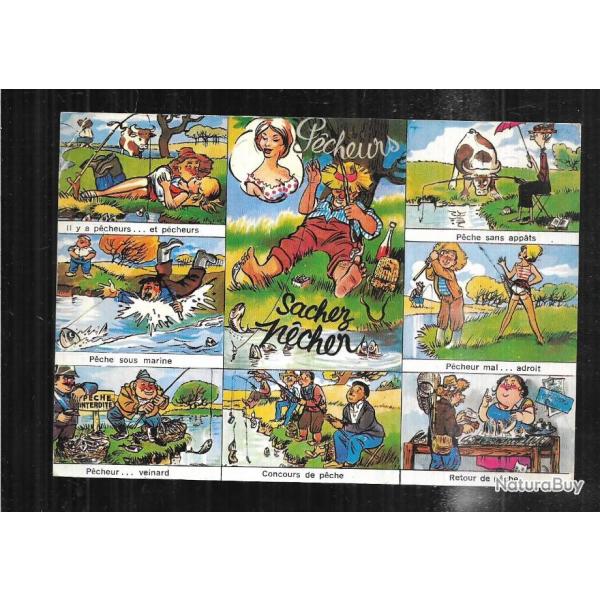 sachez p�cher , humoristique 8 vues sur carte moderne