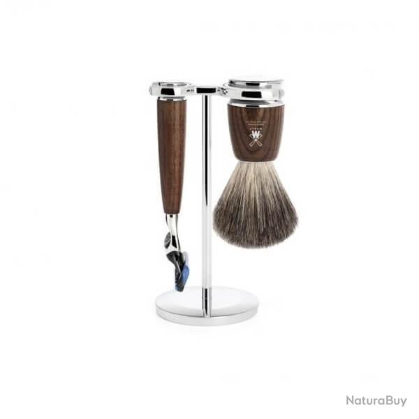 Set de rasage 3 pi�ces M�hle Rytmo fr�ne fusion�, blaireau pur noir