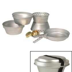 Set cuisine aluminium (2 casseroles, po&ecirc;le, r&eacute;chaud)