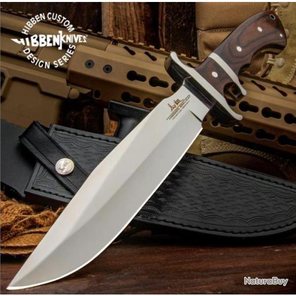 Couteau Hibben Sub-Hilt Fighter Lame Acier 5Cr15MoV Manche Bois Etui Cuir GH5111