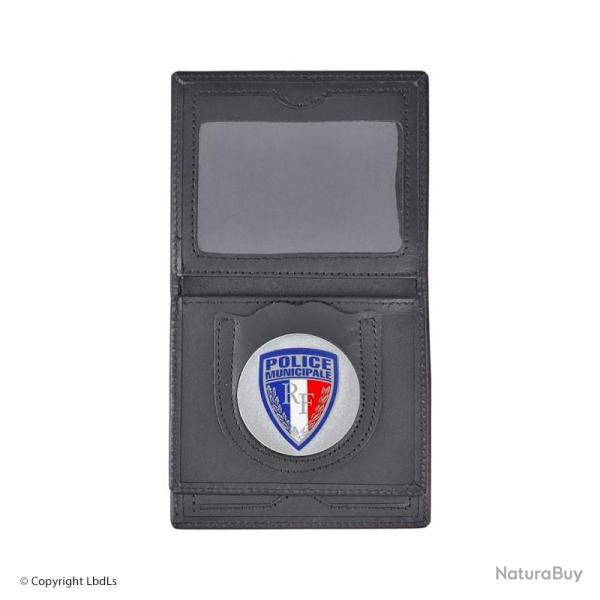 Porte carte et m�daille 3 volets cuir noir