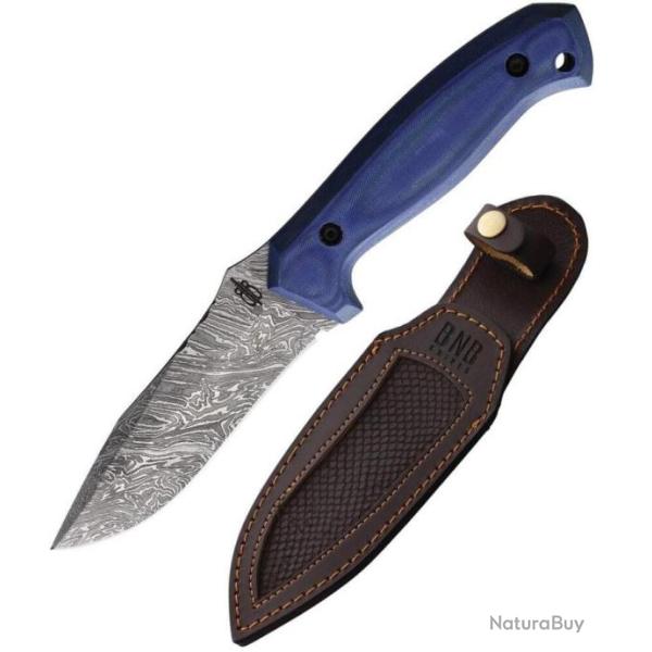 Couteau Damas BucknBear Blue Pro-Lite Hunter Lame 256 Couches Manche G10 Etui Cuir BNB13353