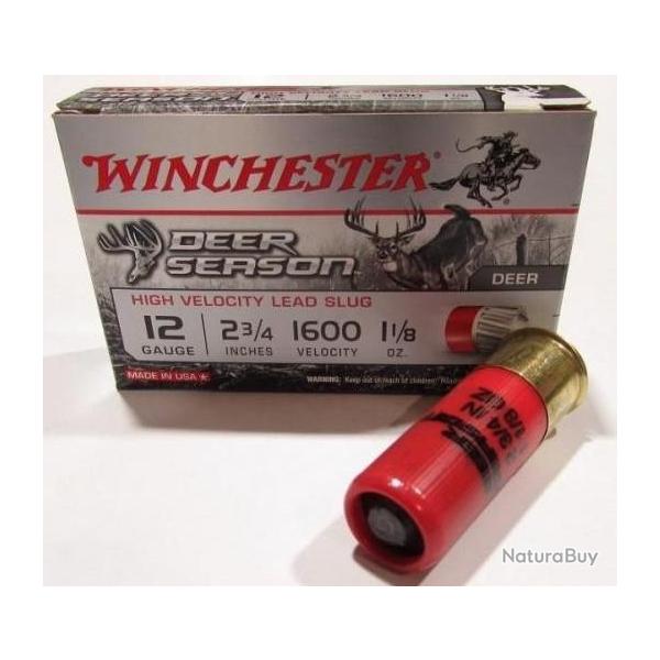 boite 5 cartouches Slug Winchester Deer season cal 12/70, 25 grammes