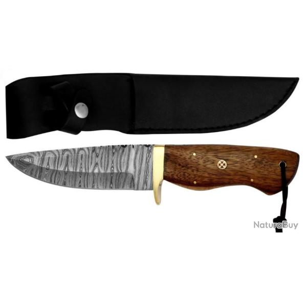 DAMAS - COUTEAU LAME FIXE 27 CM & �TUI - BOIS D'ACACIA