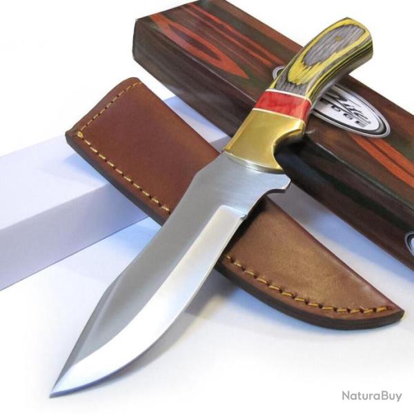 Couteau Bushcraft Rite Edge Hunter Lame Acier Inox Manche Bois Etui Cuir PA203449AM