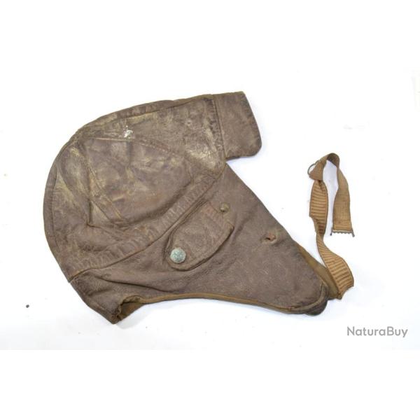 Serre-tte cuir de pilote / conducteur Premire ou Deuxime Guerre Mondiale