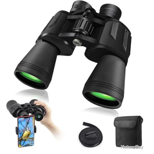 Jumelles Puissantes 20x50 Adultes Prisme Bak4 �tanches avec Clip de T�l�phone Chasse Peche Randonn�e