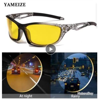 Lunettes De Conduite Nuit Polarisees Anti-Eblouissement - Verres Jaunes - Monture Noir Aviateur - Bloomoak