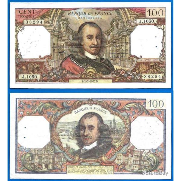 France 100 Francs 1977 Billet Corneille Pierre Franc Frcs Frc
