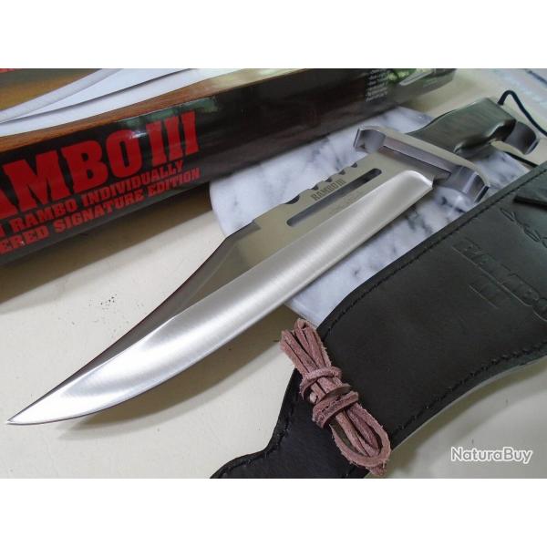 Couteau Rambo III Signature Edition Lame Acier 420 Manche Bois Etui CUir 10 000 ex RB9425