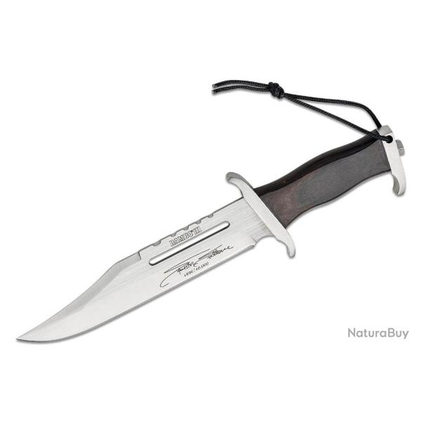 Couteau Rambo III Mini Stallone Signature Edition Lame Acier 420 Manche Bois Etui Cuir RB9433