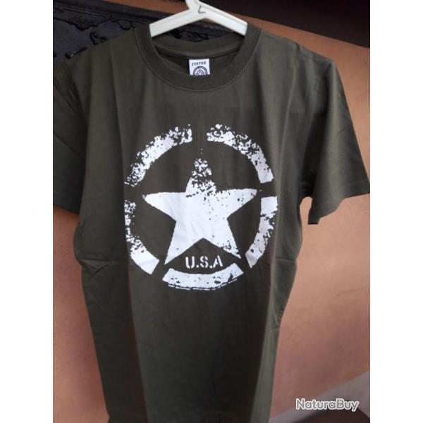 T-SHIRT U.S. OLIVE TYPE ETOILE BLANCHE