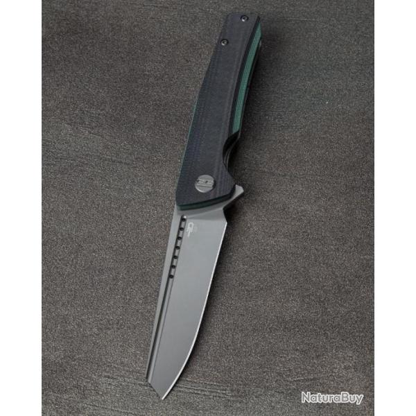 Couteau Bestech Slyther Black/Green Manche G-10 Lame Acier 14C28N IKBS Linerlock Clip BTKG51D