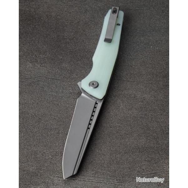 Couteau Bestech Slyther Jade Manche G-10 Lame Acier 14C28N IKBS Linerlock Clip BTKG51B3