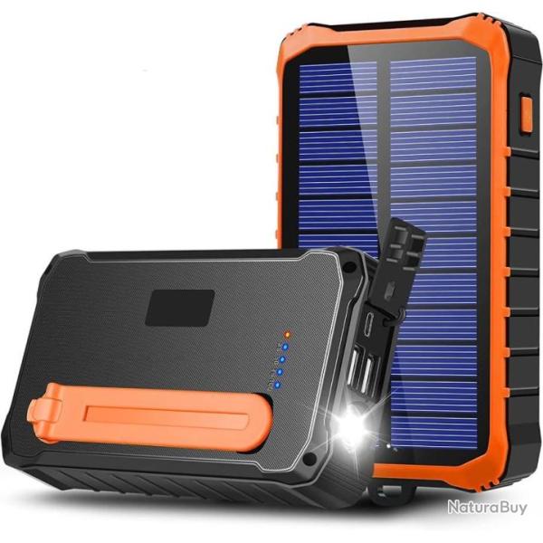 Batterie Externe Solaire 12000mAh Batterie Externe  Manivelle Solaire Chargeur d'Urgence Auto-alim
