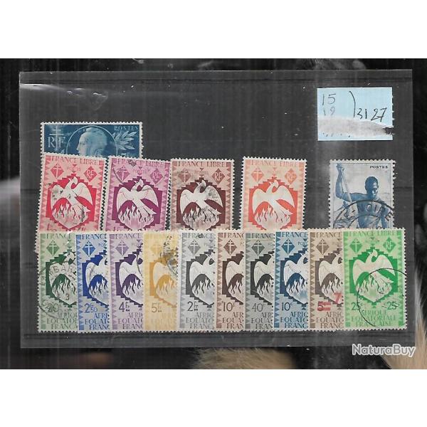 france libre afrique �quatoriale fran�aise lot de 15 timbres