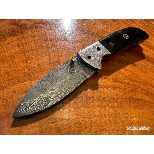 Couteau Pliant Damas - Syst�me Liner Lock - Corne noire de Buffle