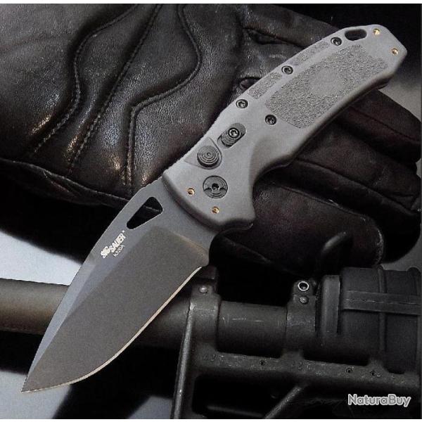 Couteau Automatique SIG Sauer K320A Black Drop Point Acier S30V Manche Gray Polym�re USA SIG36332