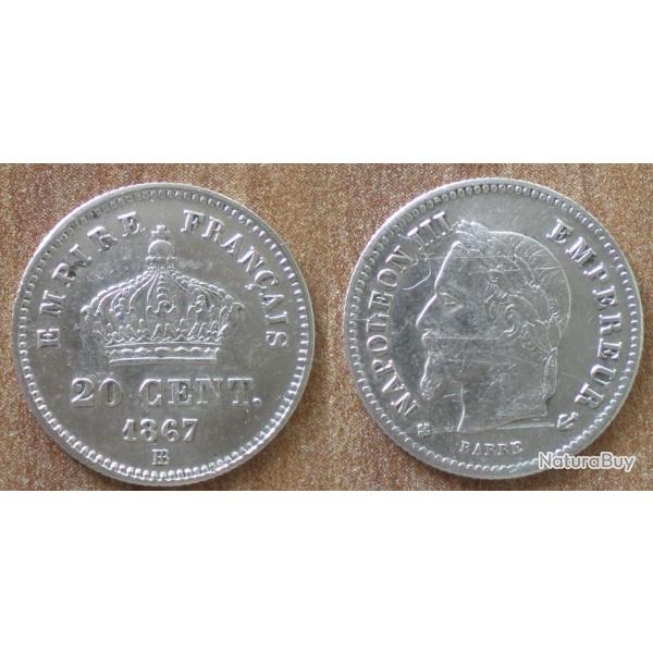 France 20 Centimes 1867 Atelier Bb Strasbourg Piece Argent Napoleon Centime De Francs