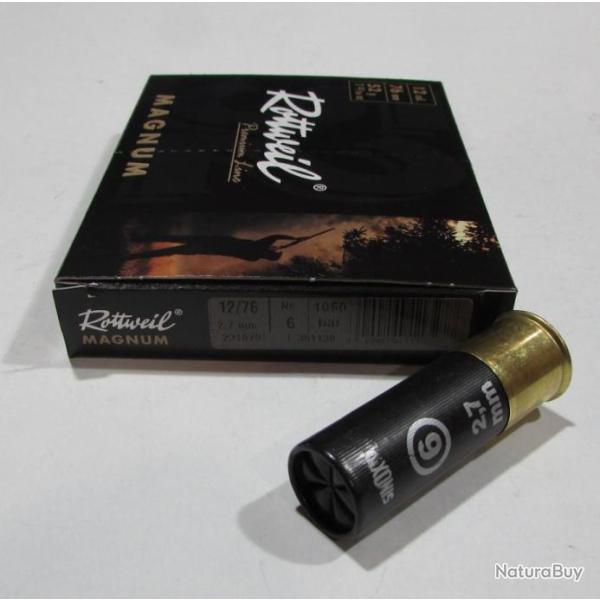 boite 10 cartouches Rottweil Magnum cal 12/76  bourre jupe  52 grammes, Numero 6